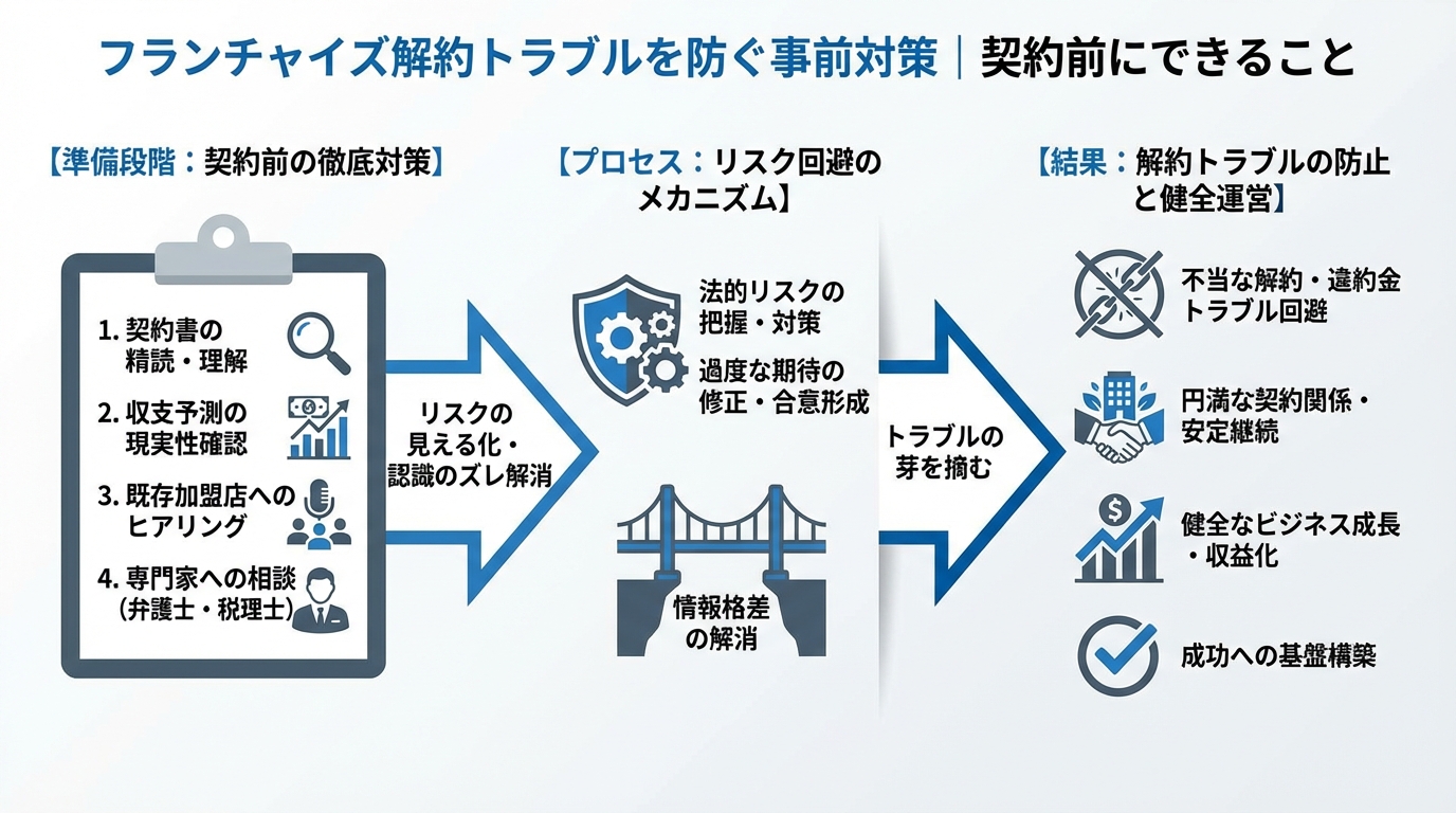 フランチャイズ契約書の注意点と解約リスク|加盟前に必ず確認すべき落とし穴に関する図解3