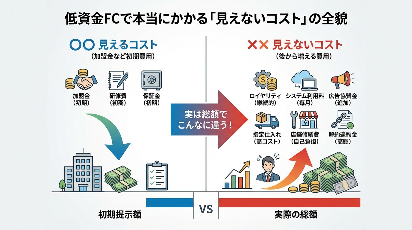 フランチャイズ低資金開業の全真実｜100万円以下で始められるFCを徹底比較に関する図解