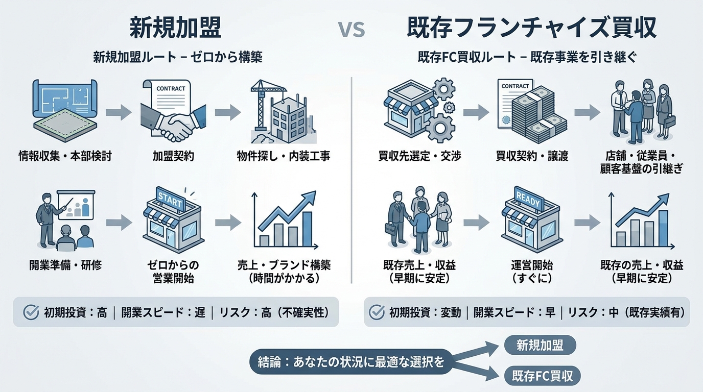 フランチャイズ買収とは？新規加盟との違いをまず整理する