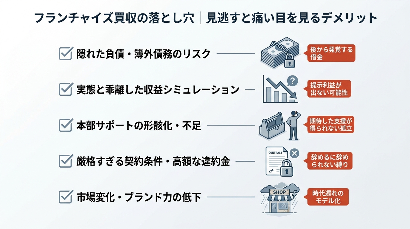 フランチャイズ買収の落とし穴｜見逃すと痛い目を見るデメリット