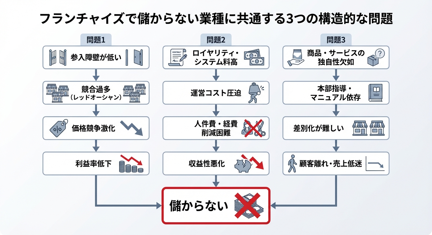 フランチャイズで儲からない業種に共通する3つの構造的な問題