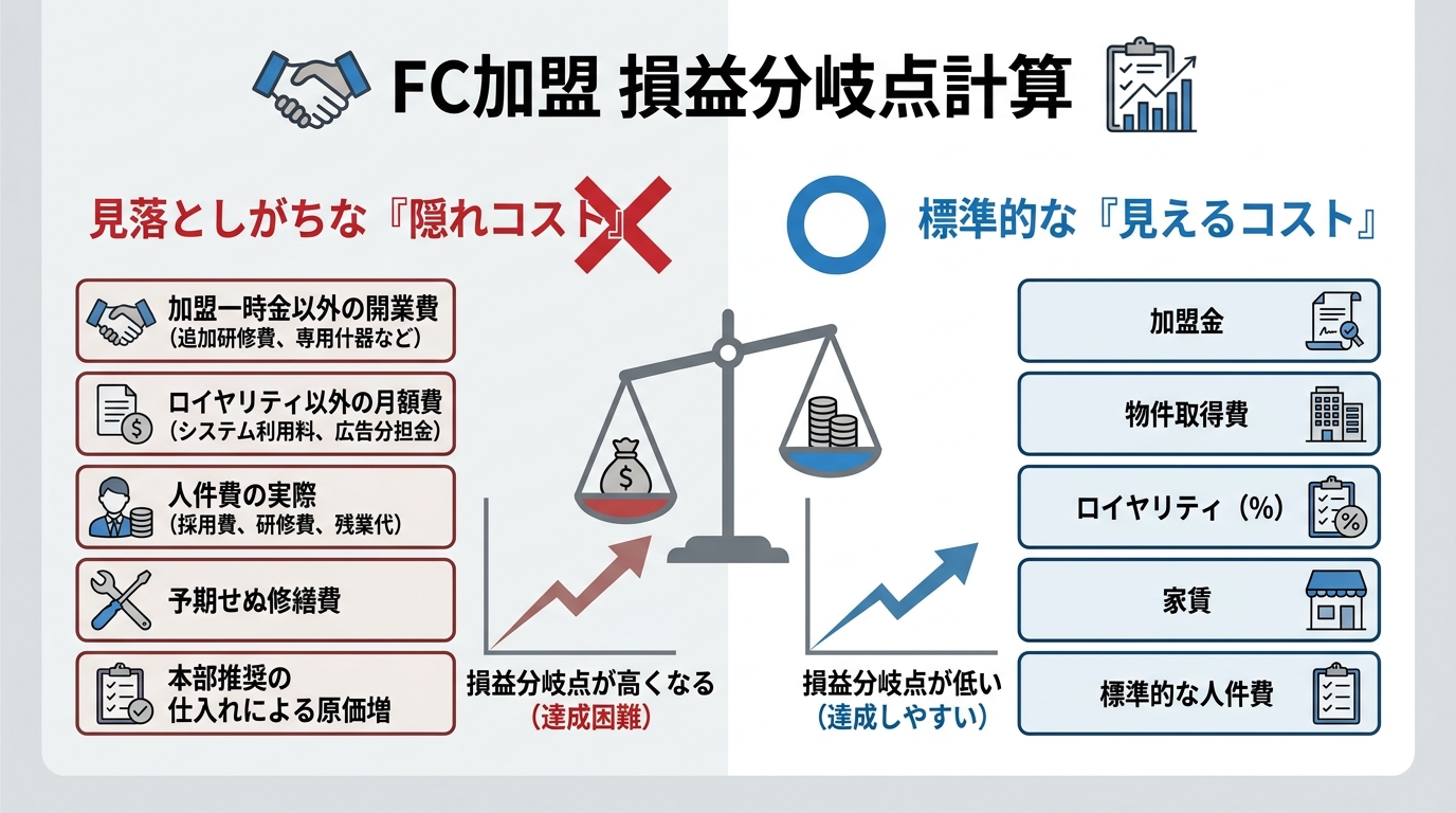 FC加盟の損益分岐点計算で見落とされやすい「隠れコスト」