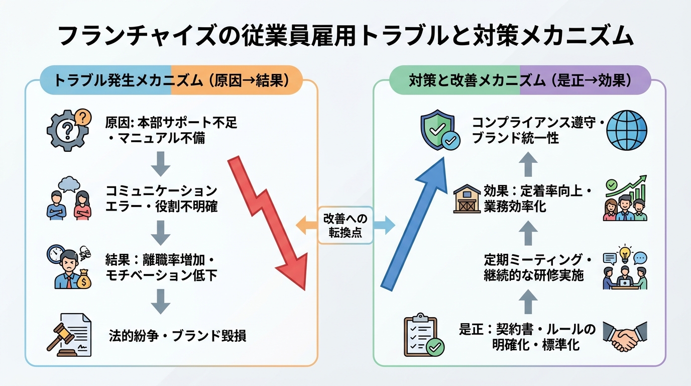 フランチャイズの従業員雇用で起きやすいトラブルと対策