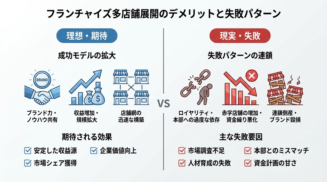 フランチャイズ多店舗展開のデメリットと失敗パターン