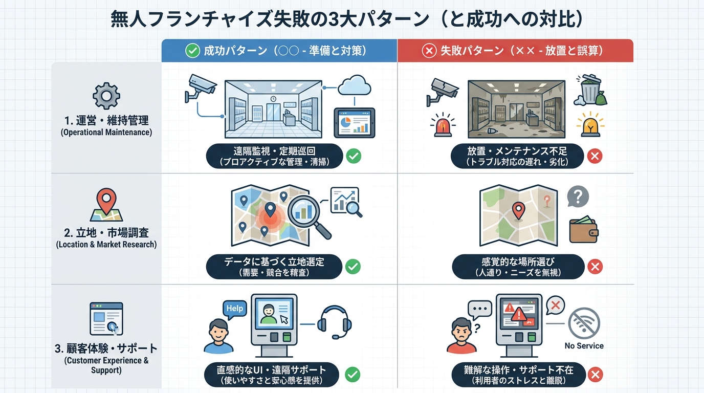 無人フランチャイズ失敗の3大パターン