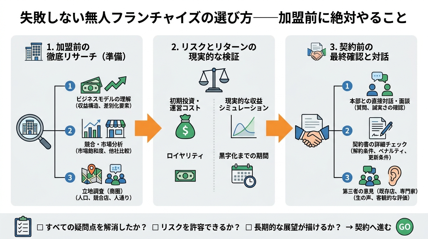 失敗しない無人フランチャイズの選び方——加盟前に絶対やること