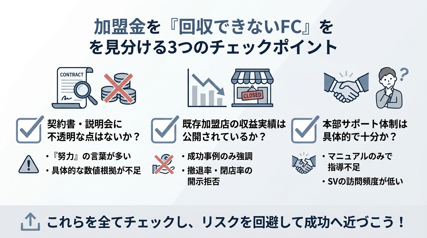 加盟金を「回収できないFC」を見分ける3つのチェックポイント