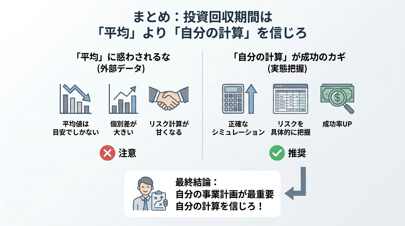 まとめ：投資回収期間は「平均」より「自分の計算」を信じろ