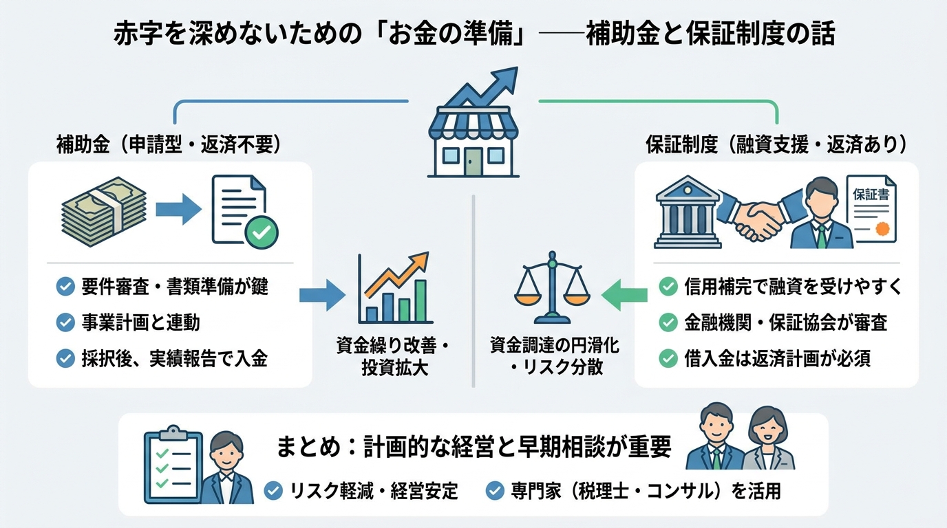 赤字を深めないための「お金の準備」——補助金と保証制度の話