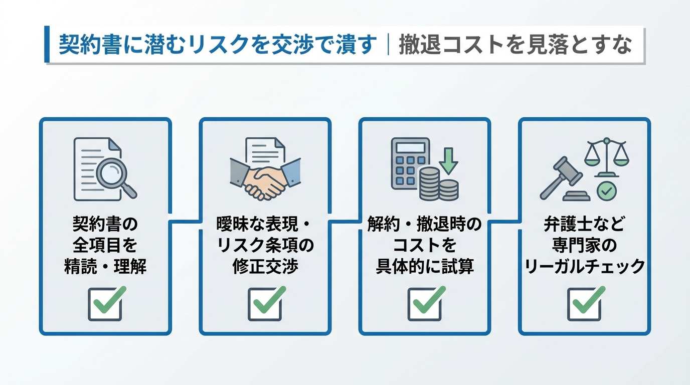 契約書に潜むリスクを交渉で潰す｜撤退コストを見落とすな
