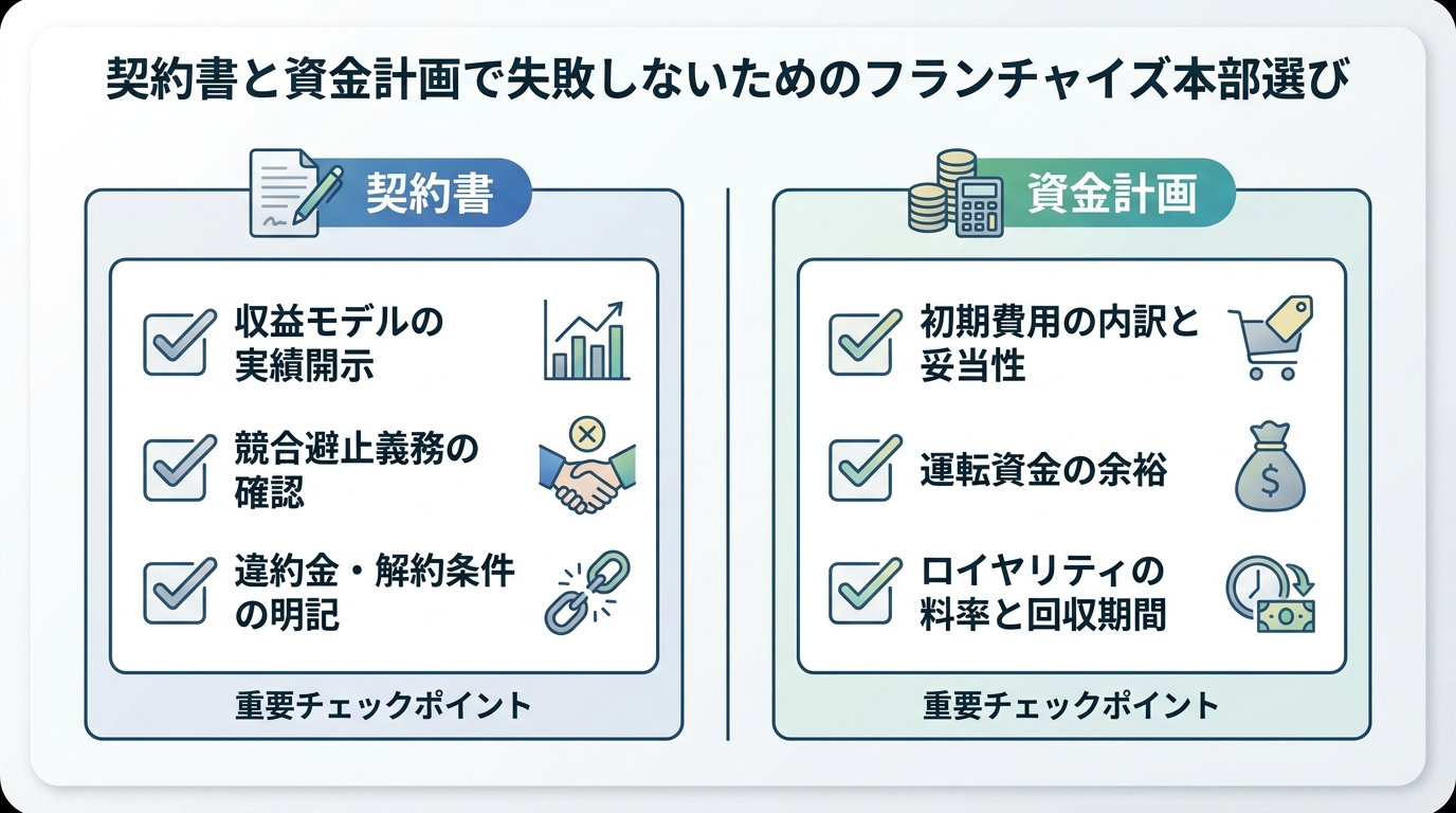 契約書と資金計画で失敗しないためのフランチャイズ本部選び