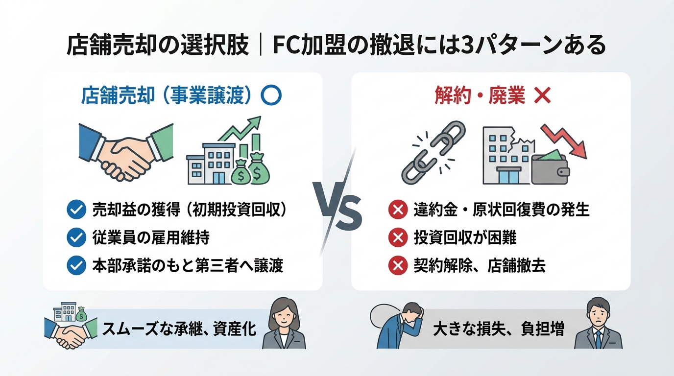 店舗売却の選択肢｜FC加盟の撤退には3パターンある