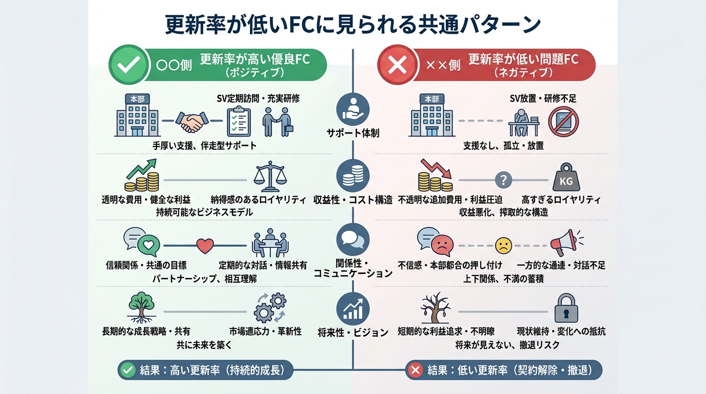 更新率が低いFCに見られる共通パターン