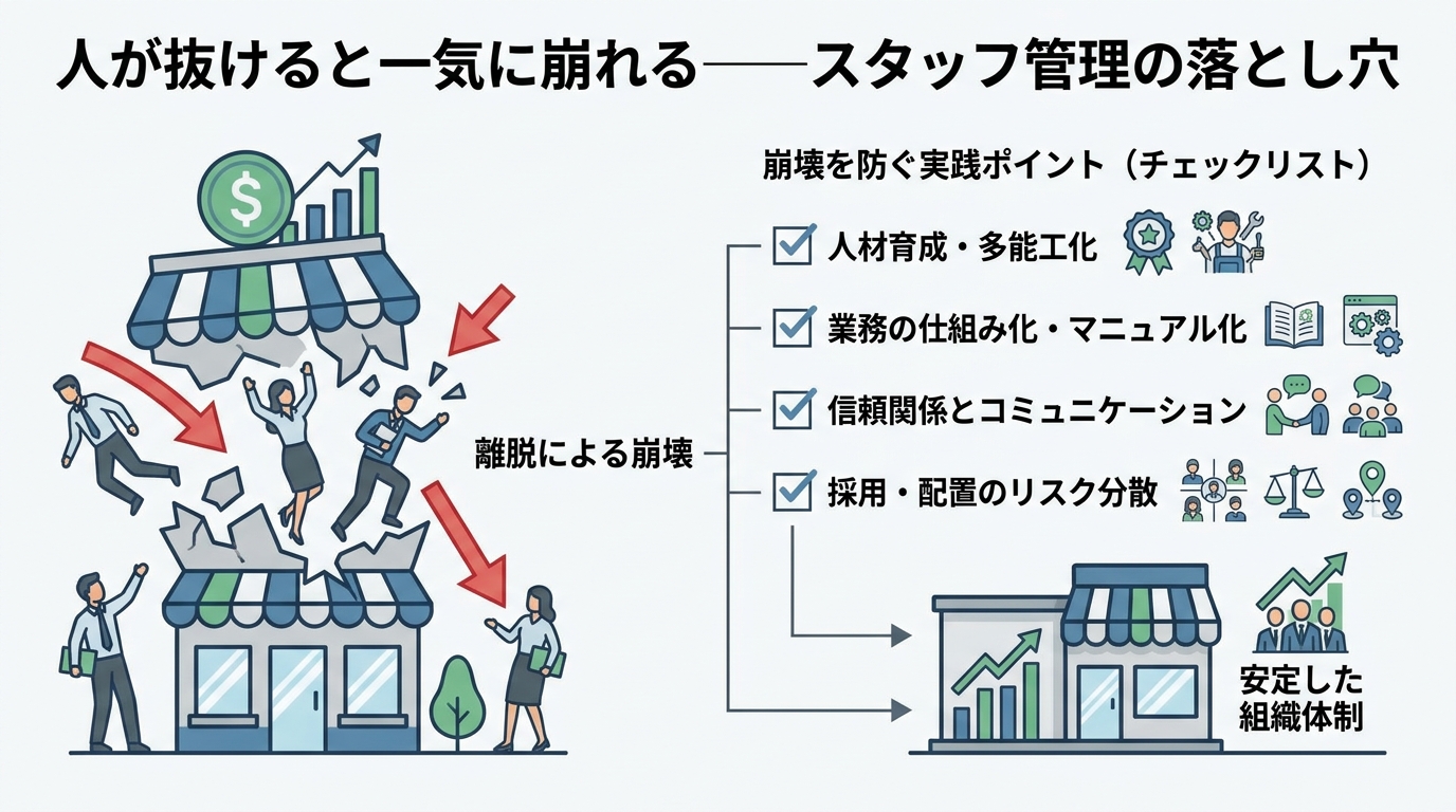 人が抜けると一気に崩れる——スタッフ管理の落とし穴
